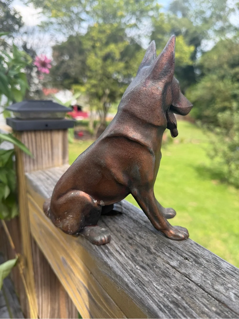 Vintage German Shepherd Dog Figurine Sitting Pose Metal Statue Copper 7.75”